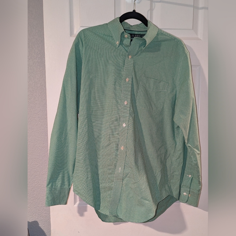 Lauren Ralph Lauren Green Gingham Button Down Shirt Size 16 34/35